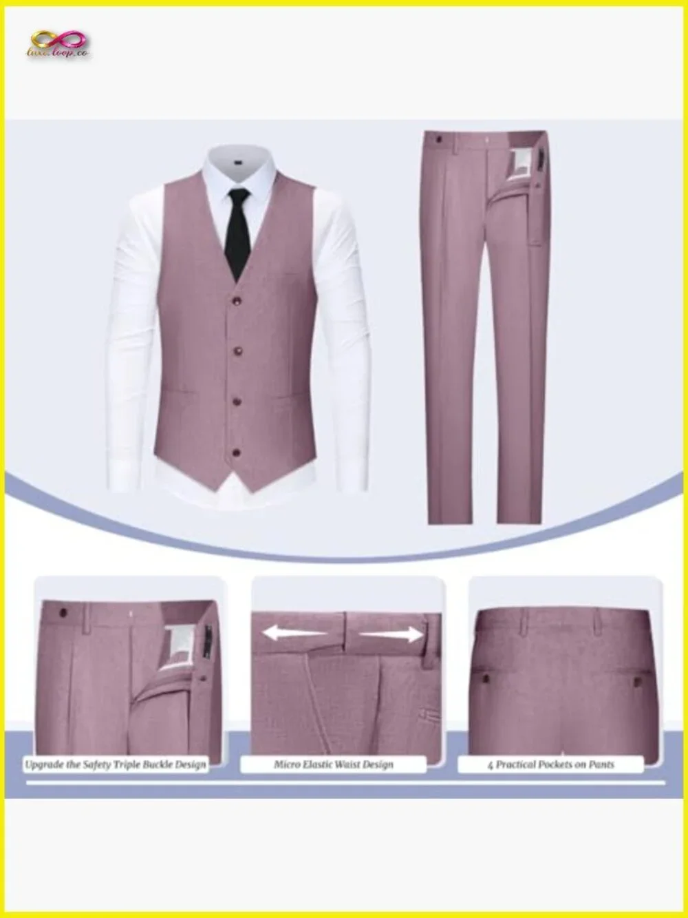 Men's Linen Suit Set Slim Fit 3 Piece Jacket Vest Pants Retro Modern
